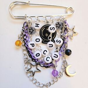 Handmade Halloween Hocus Pocus Charm Safety Pin Brooch